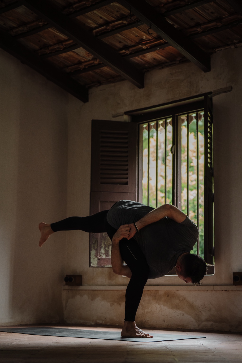 Nick practicing a standing balance in India